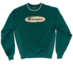 Vintage Champion Sweater Womans‎ Small Green Embroidered Reverse Weave Ribbed